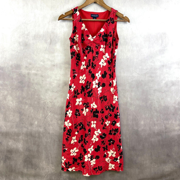 Ann Taylor Silk Dress Womens 2 Red Dark Cottagecore Coquette Feminine Bohemian - Picture 1 of 9